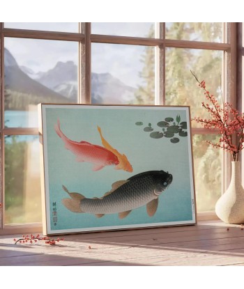 Affiche Japonaise Vintage Avec Poisson brillant des détails fins