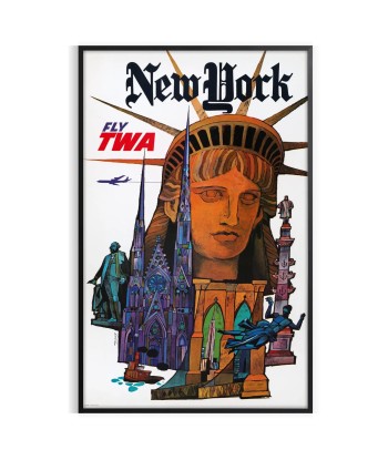 New York Fly Twa Affiche Voyage Affiche brillant des détails fins