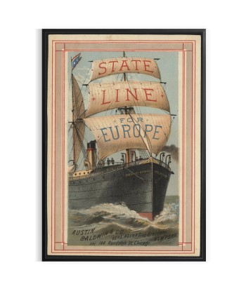 State Line Pour L’Europe Affiche Voyage Bateau Affiche rembourrage situé sous