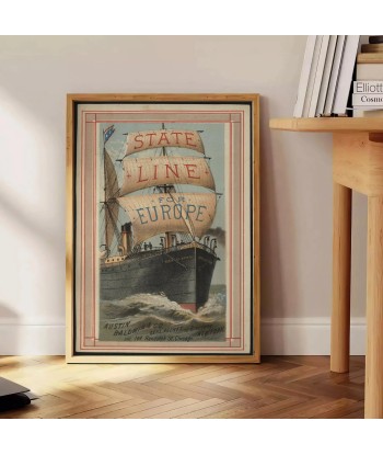 State Line Pour L’Europe Affiche Voyage Bateau Affiche rembourrage situé sous