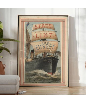 State Line Pour L’Europe Affiche Voyage Bateau Affiche rembourrage situé sous